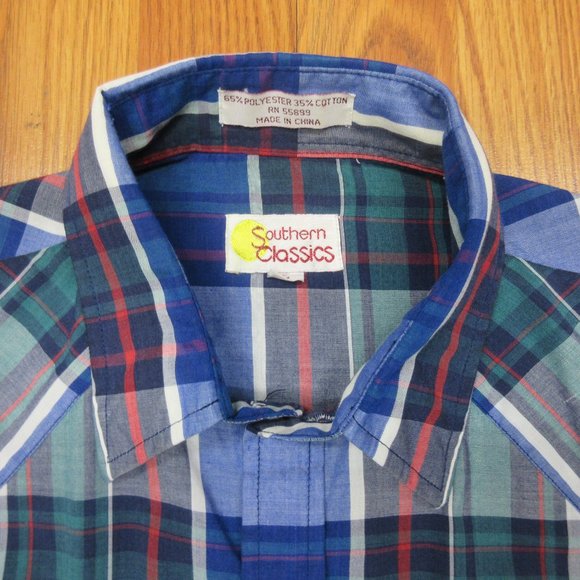 VTG SOUTHERN CLASSICS WESTERN SHIRT POLY/COTTON BLEND PLAID Sz LARGE, L - Picture 3 of 4